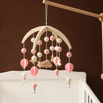 Wooden Crib Mobile: Musical Rattles & Hanging Stars