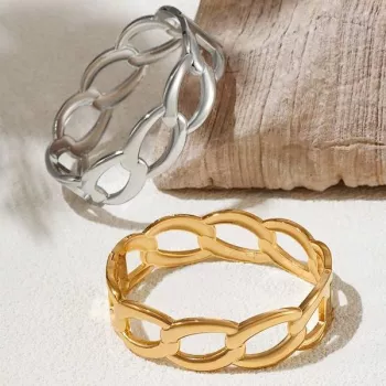 18K Gold Plated Link Cuff Bracelet in Stainless Steel