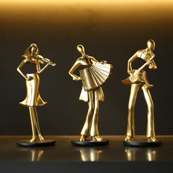 Golden Resin Musician Figurine: Violin & Accordion Decor