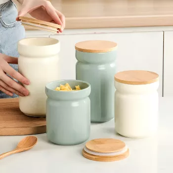 Ceramic Jar with Bamboo Lid for Fresh, Tidy Storage