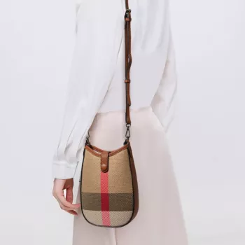 Mini Plaid Half-Moon Crossbody: Leather Trim Phone Bag