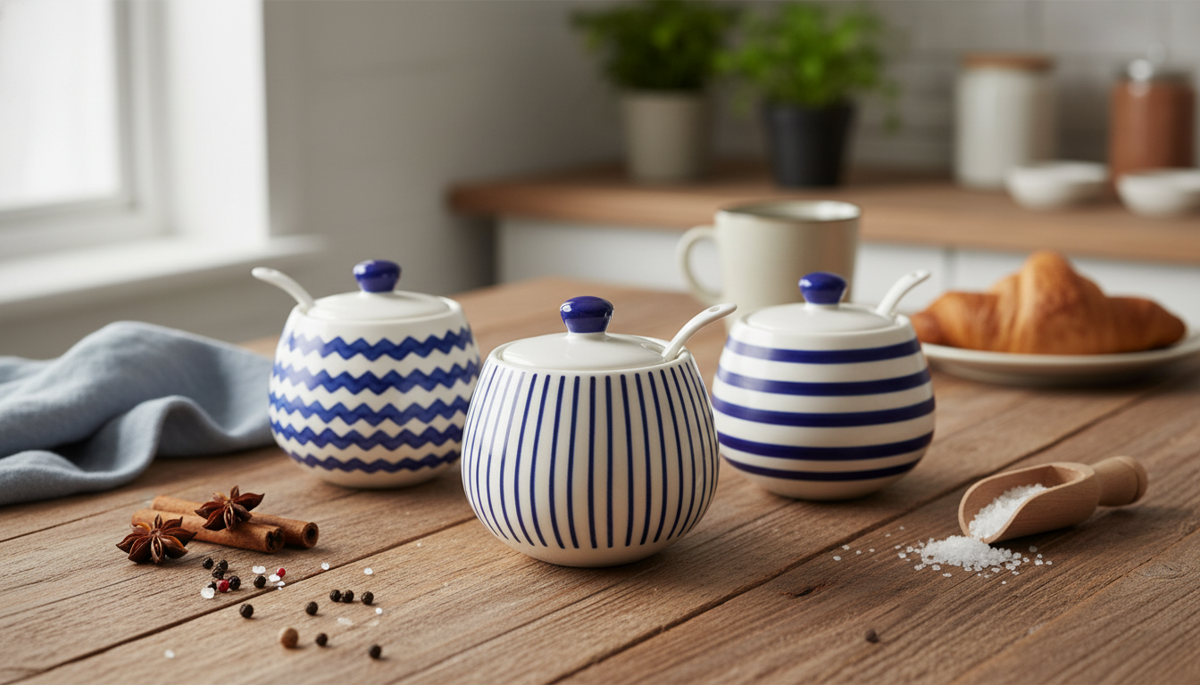 Hand-Painted Striped Seasoning Jar with Spoon