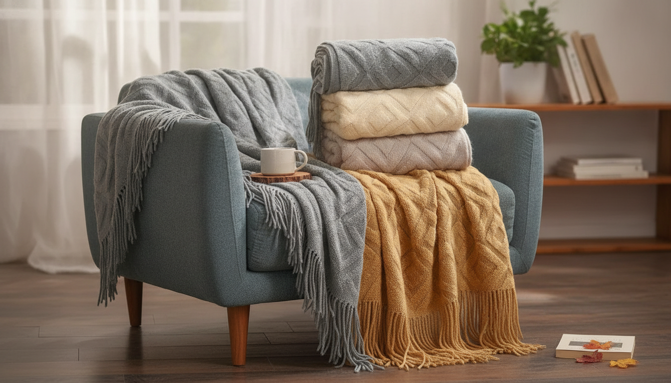 Diamond-Knit Tassel Throw: Thick, Cashmere-Soft Warmth