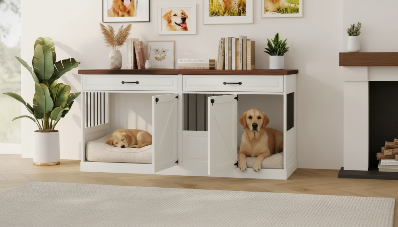 Large Dog Crate Furniture: Drawers + Removable Divider