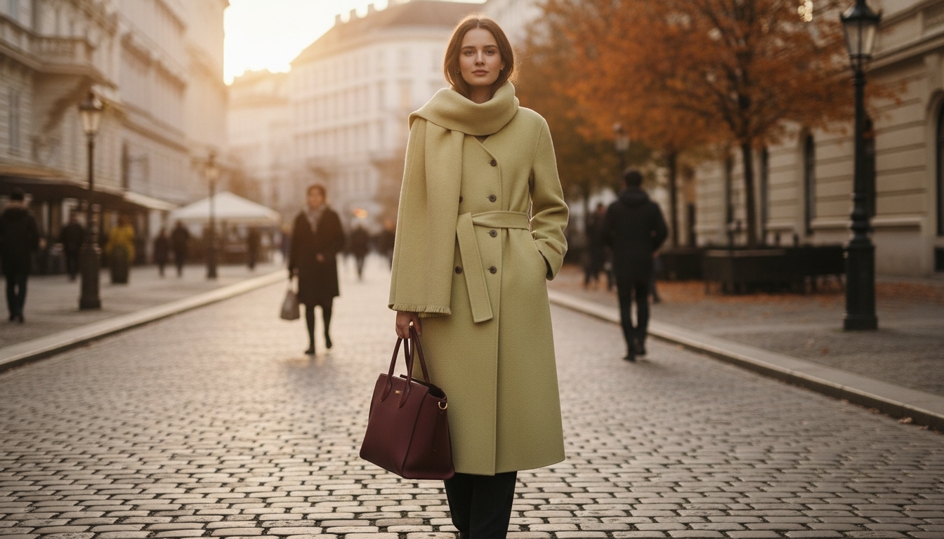 Plus Size Wool-Cashmere Double-Breasted Coat + Scarf