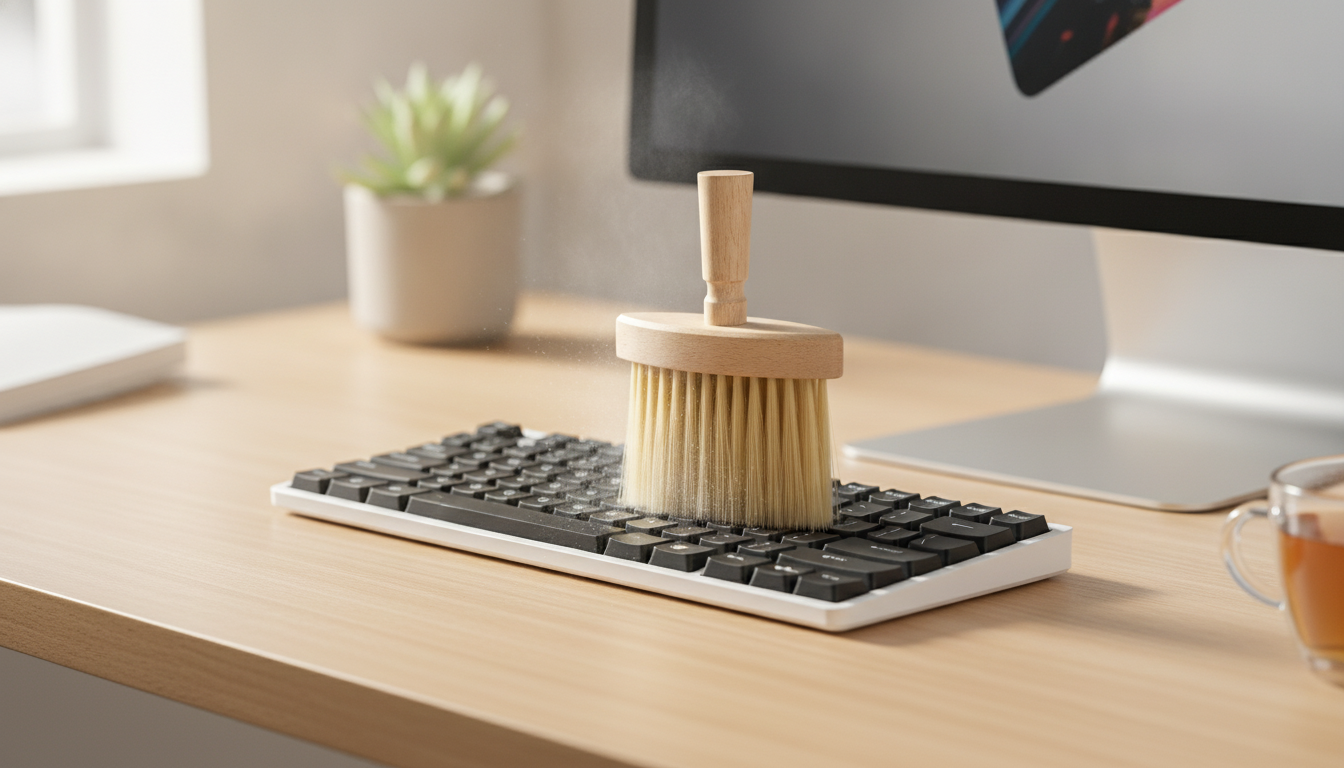 Soft-Bristle Wooden Brush for Keyboard Dust & Crevices
