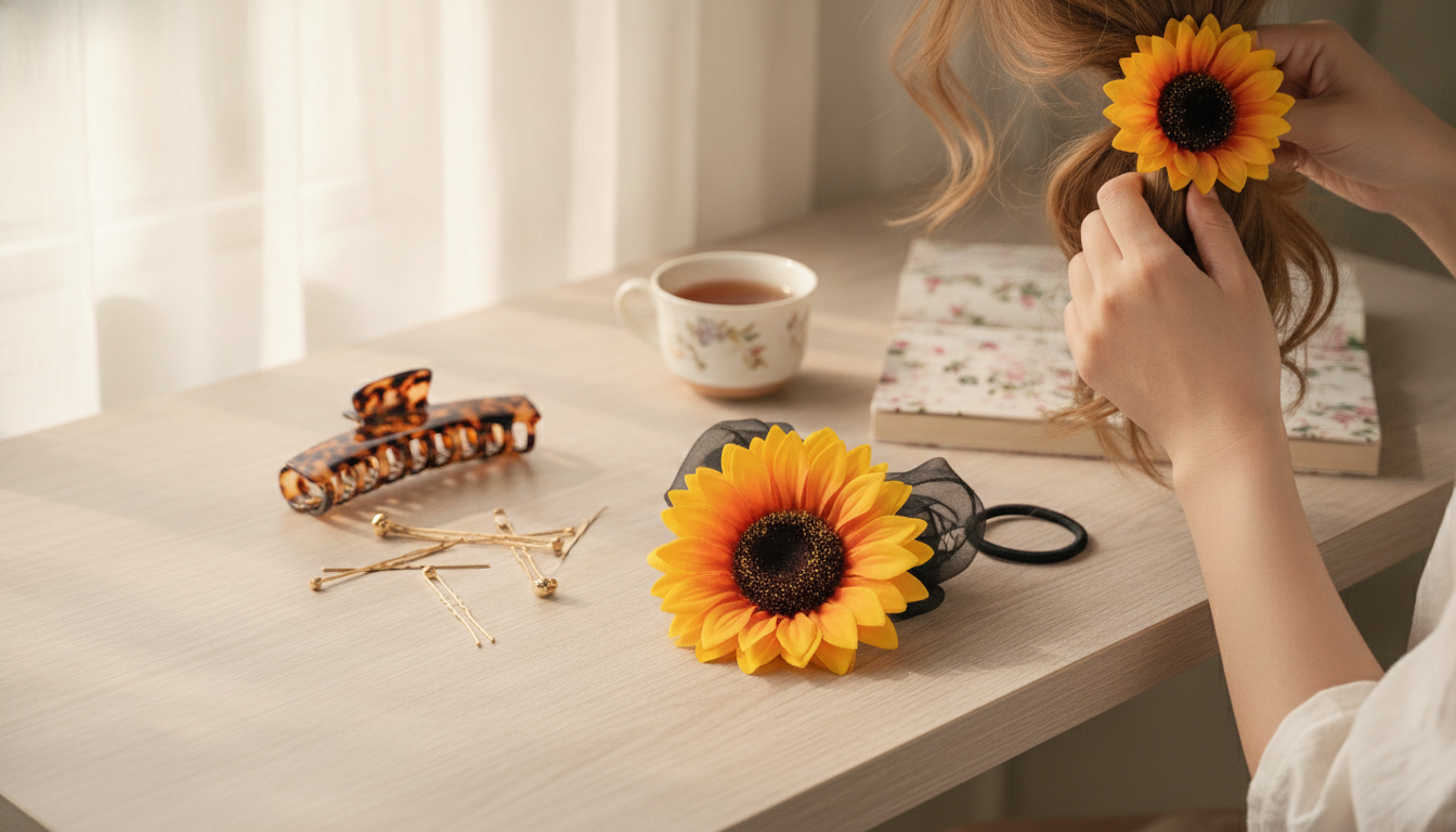 Sunflower Daisy Scrunchie: Cute, Gentle Hold for Hair