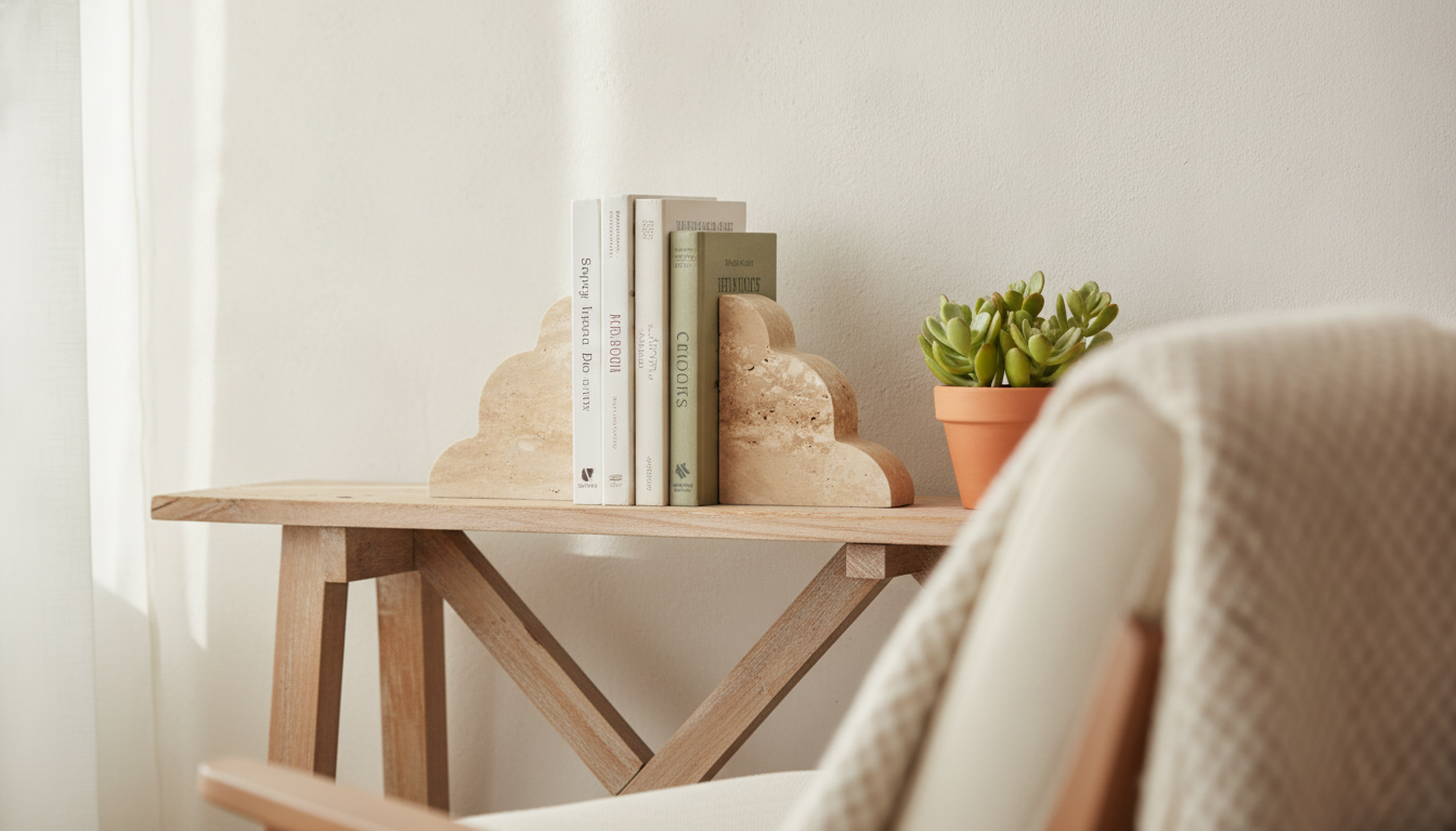 Wave Travertine Bookends: Sculptural Shelf Styling
