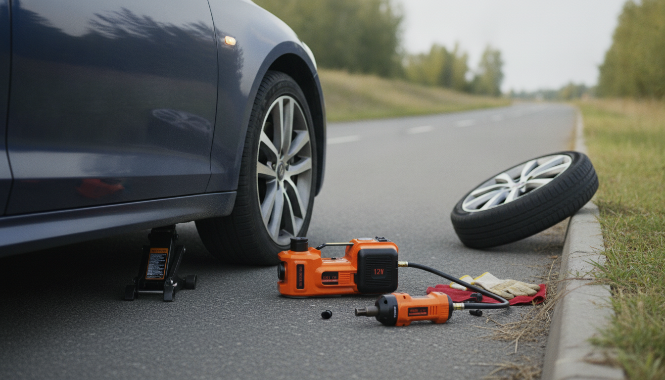 Roadside Tire Change Made Easy: 5-Ton Electric Jack Kit