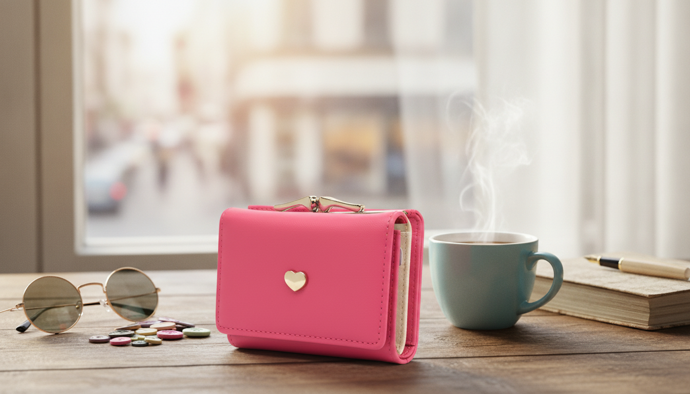 Candy-Color Heart Clasp Wallet: Vintage Compact Style