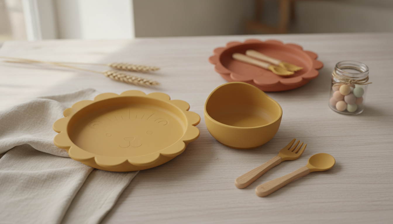 Lion Silicone Baby Feeding Set: Plate, Bowl, Spoon & Fork