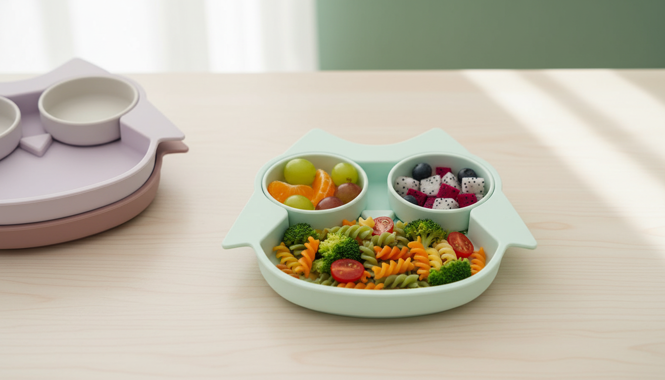 Silicone Owl Plate Set for Babies: Easy Self-Feeding