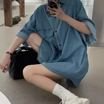 Summer Short-Sleeve Denim Shirt: Casual Vintage Style