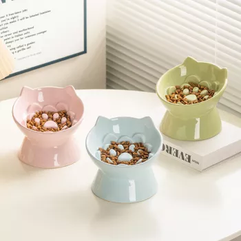 Elevated Ceramic Slow Feeder Bowl for Cats (Neck Ease)