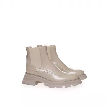 McQueen Taupe Chelsea Boots: Brushed Leather, Flared Sole