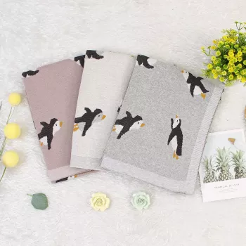 Cotton Knit Penguin Baby Blanket, Super Soft (40x31)