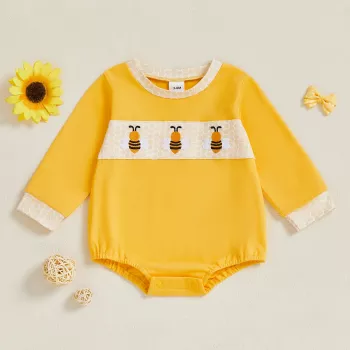Bee Embroidery Long-Sleeve Baby Romper Fit & Care Guide