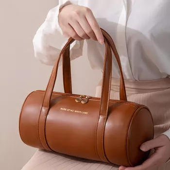 PU Leather Cylinder Makeup Bag: Upright, Spill-Smart Travel
