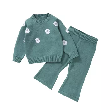 Cozy Knitted Baby Girl Set: Pullover, Pants & Embroidery