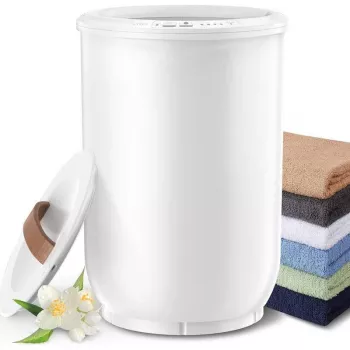 Wood-Handle Bathroom Towel Warmer: Large, Cozy & Safe